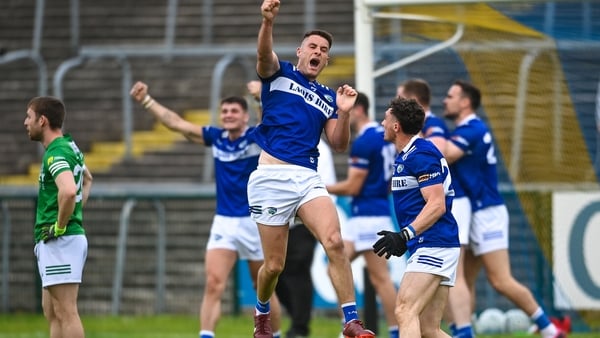 Patrick O'Sullivan of Laois celebrates at the final whistle