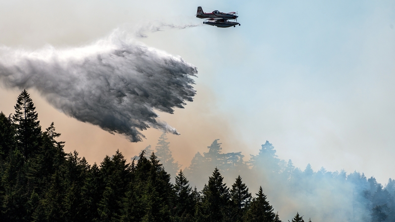 Water dropped onto the Cameron Bluffs wildfire near Port Alberni, British Columbia, Canada earlier this week