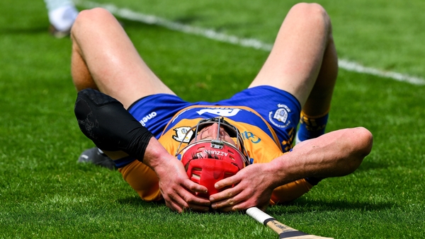 Clare centre-back John Conlon reacts at the full-time whistle after the defeat to Limerick
