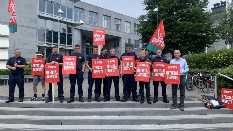 Retained firefighters on strike in Galway yesterday