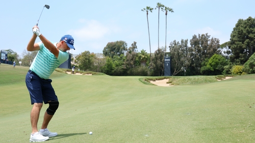 Padraig Harrington plays a shot during a practice round at Los Angeles Country Club