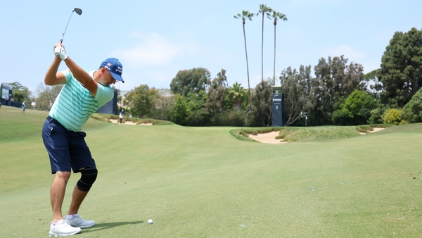 Padraig Harrington plays a shot during a practice round at Los Angeles Country Club