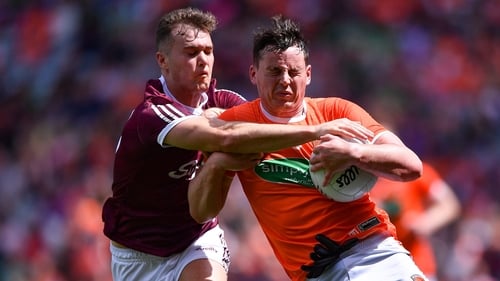 Armagh's Aaron McKay in action against Galway's Robert Finnerty during the 2022 All-Ireland quarter-final. Photo: Piaras Ó Mídheach/Sportsfile