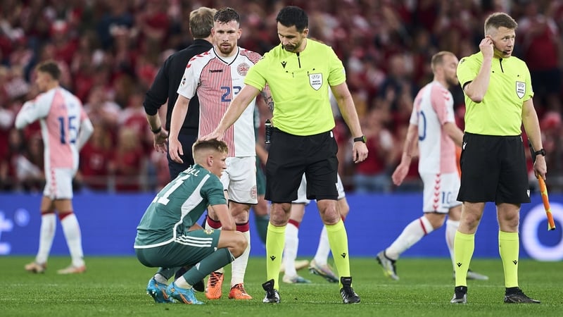 Referee Daniel Stefanski and Callum Marshall after the game