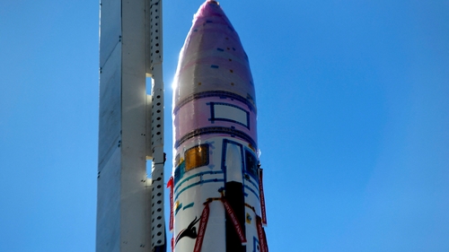 A picture taken on 11 March shows a detail of PLD Space's 'Miura-1' suborbital rocket