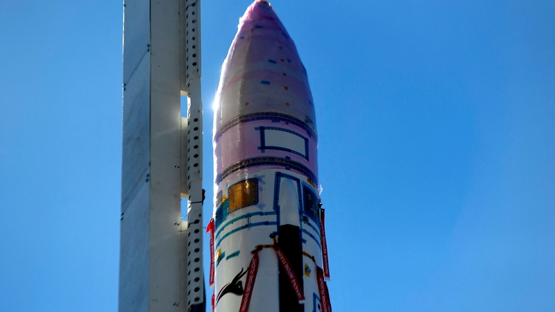 A picture taken on 11 March shows a detail of PLD Space's 'Miura-1' suborbital rocket