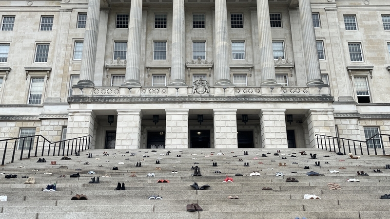 Families laid out 212 pairs of shoes on the steps of Parliament Buildings