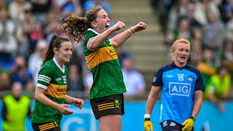 Kerry's Síofra O'Shea and Carla Rowe of Dublin react at the full-time whistle