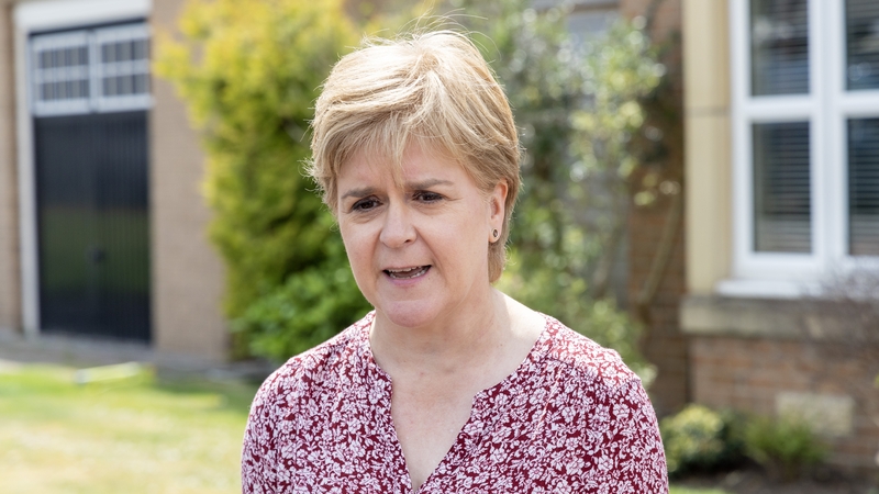 Former first minister of Scotland Nicola Sturgeon speaks to the media outside her home in Glasgow,