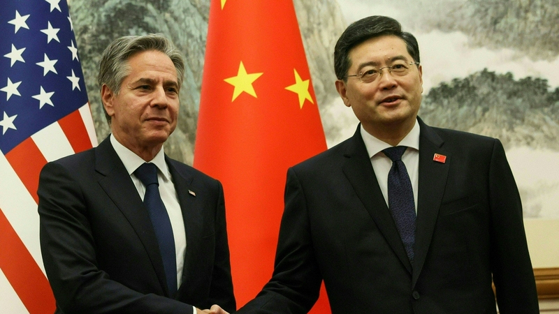 US Secretary of State Antony Blinken and China's Foreign Minister Qin Gang shake hands ahead of a meeting at the Diaoyutai State Guesthouse in Beijing