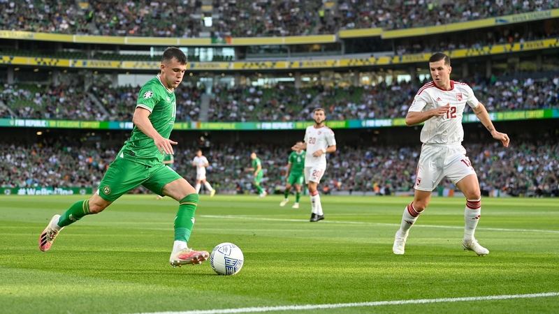 Jason Knight puts in a cross against Gibraltar