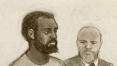 Court sketch Valdo Calocane (L) who is charged with murder and attempted murder in Nottingham