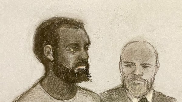 Court sketch Valdo Calocane (L) who is charged with murder and attempted murder in Nottingham