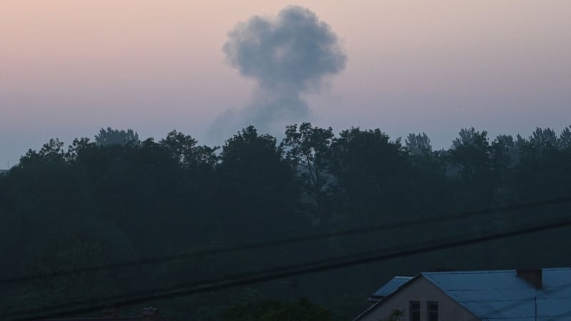 Smoke in Lviv after an overnight drone strike