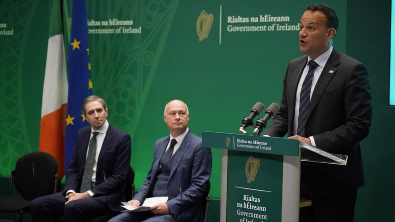Minister for Higher Education Simon Harris, vice-chancellor of Ulster University Professor Paul Bartholomew and Taoiseach Leo Varadkar during the launch of a funding package for the Ulster University Magee Campus in Derry