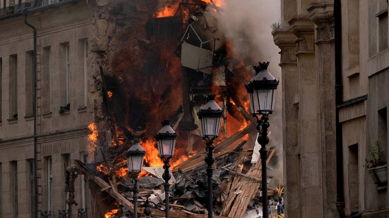 The front of a building collapsed after the explosion in central Paris