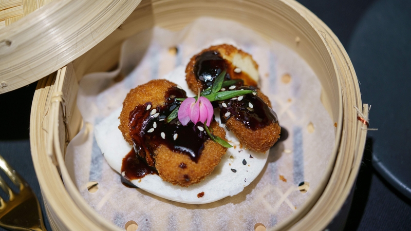 Nuggets made from lab-grown chicken meat displayed in Singapore, the first country to allow the sale of artificial meat