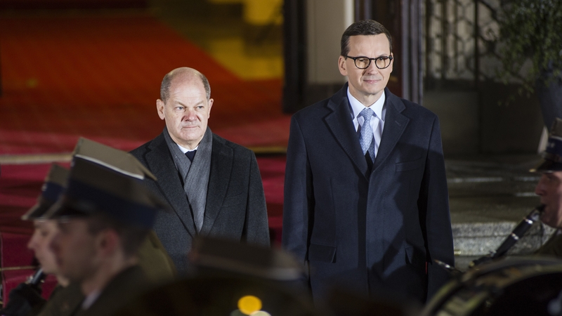 Neighbourly relations: Germany's Chancellor Olaf Scholz (left) and Poland's Prime Minister Mateusz Morawiecki (right) in Warsaw, December 2021