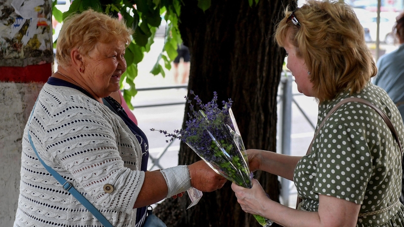Tatyana Bocharnikova next to the railway station in Simferopol