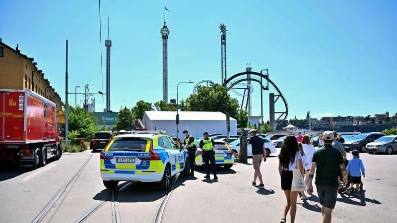 Police at the Grona Lund amusement park, after an accident occurred on the Jetline rollercoaster