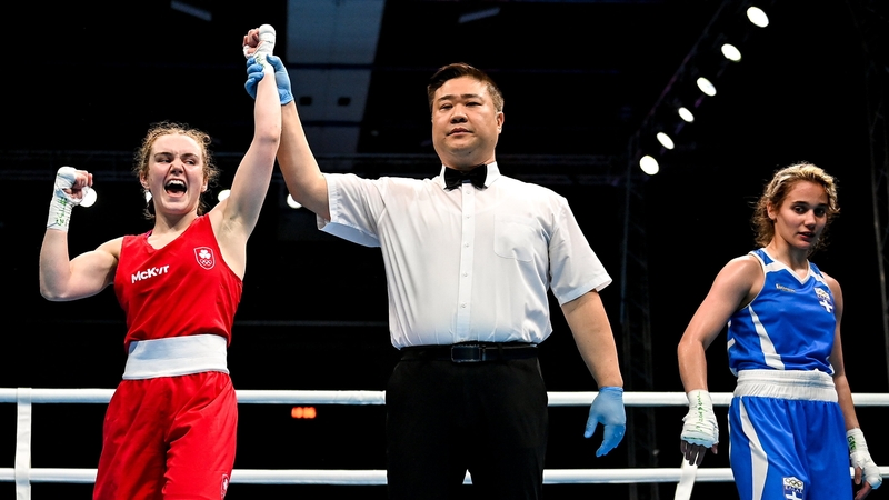 Jennifer Lehane of Ireland, left, is declared victorious