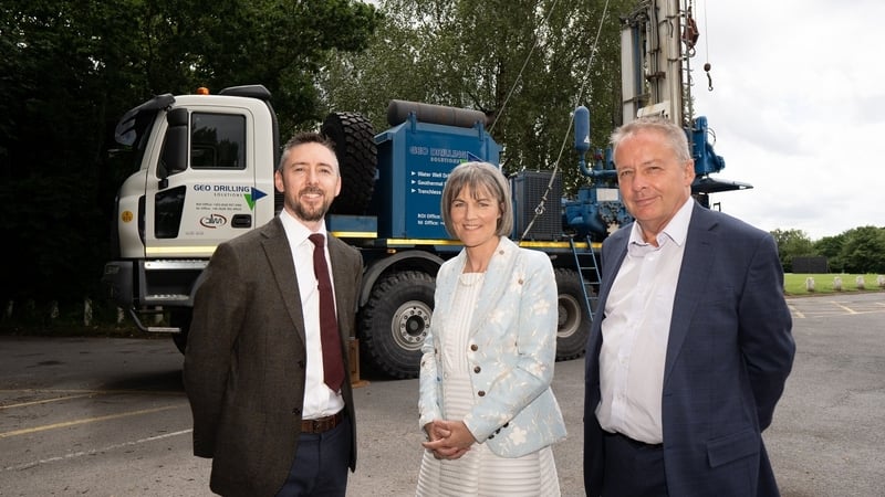 Conor Lydon, Northern Ireland Director of Tetra Tech Europe, Marie Cowan, Director, Geological Survey of Northern Ireland and Mike Brennan, Permanent Secretary, Department for the Economy at today's launch of GeoEnergy NI