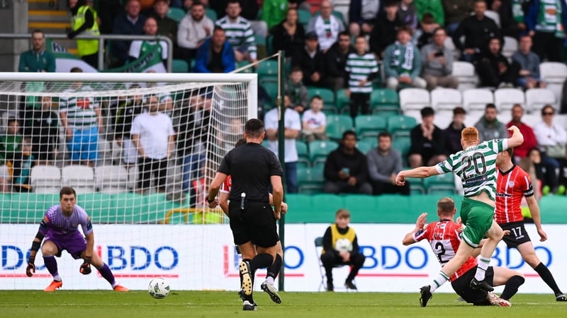 Rory Gaffney scores the only goal of the game for Shamrock Rovers