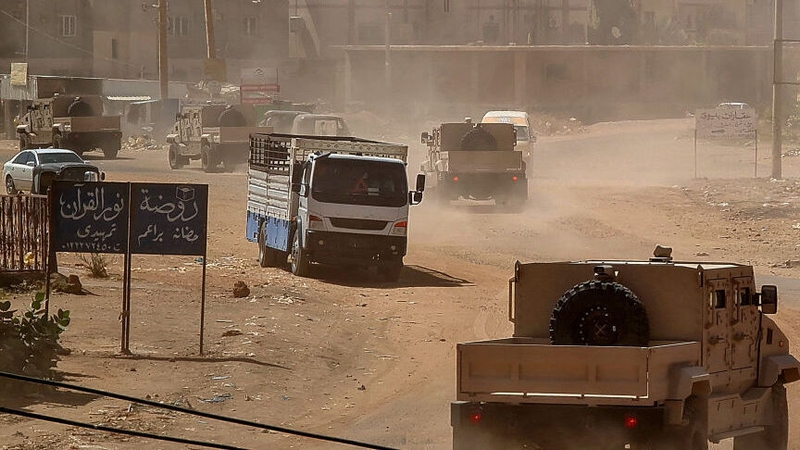 Sudanese army vehicles on patrol in Khartoum