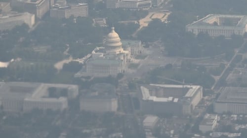 An aerial view from Air Force One shows hazy skies over Washington