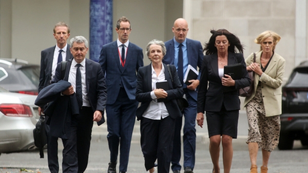 RTÉ Board Chair Siún Ní Raghallaigh (C) leaving Leinster House with other RTÉ representatives (Pic: RollingNews.ie)