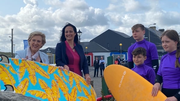 Heather Humphreys (L) and Catherine Martin (2nd L) opened the National Surf Centre