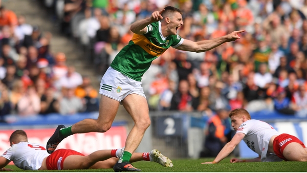Diarmuid O'Connor celebrates his goal as his would-be Tyrone tacklers lie prone on the Croke Park turf