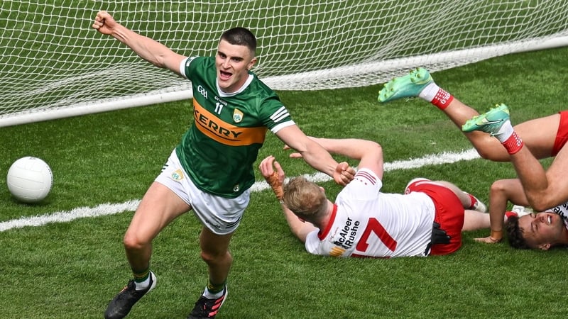 Sean O'Shea celebrates after scoring Kerry's second goal