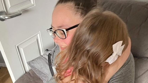 Emma Anderson surprising her daughter Darcy when she got home from hospital