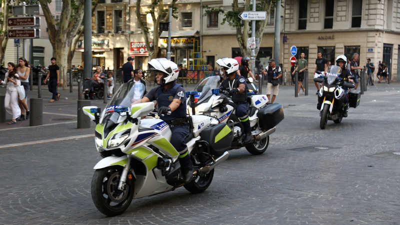 Police patrol Marseille yesterday