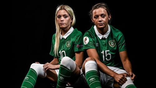 Denise O'Sullivan and Katie McCabe pictured in 2015, early in their Ireland senior careers, during Sue Ronan's tenure