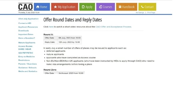 CAO: Round A offers and more key dates