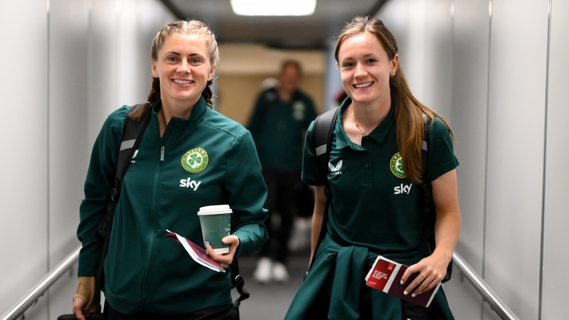 Sinead Farrelly (L) and Heather Payne at Dublin Airport on Friday