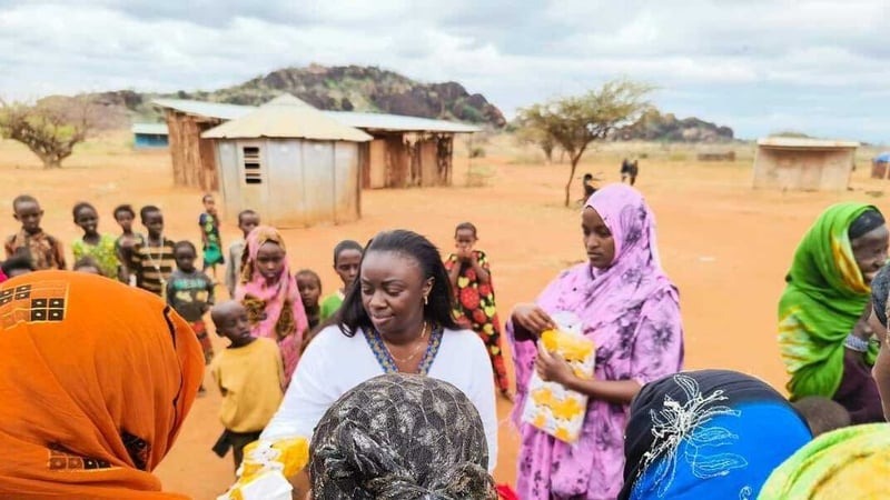 Senator Gloria Orwoba handing out free sanitary pads in Marsabit, Kenya