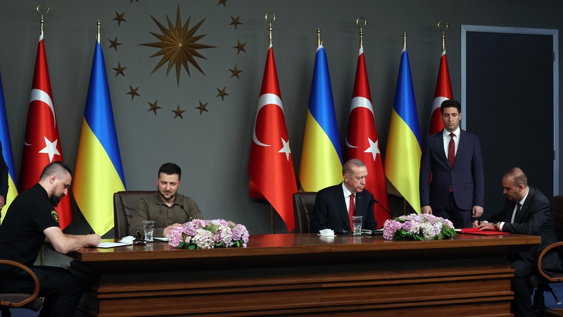 President Erdogan and President Zelensky hold a joint news conference after their meeting at Vahdettin Mansion in Istanbul, Turkey