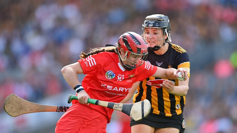 Katrina Mackey in action against Kilkenny's Claire Phelan during the 2022 Glen Dimplex All-Ireland Senior Camogie Championship Final