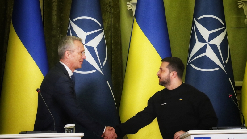 NATO Secretary-General Jens Stoltenberg and Ukrainian President Volodymyr Zelensky in April 2023