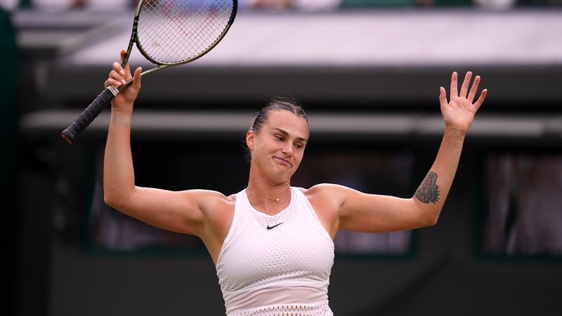 Belarusian Aryna Sabalenka celebrates seeing off her Russian opponent