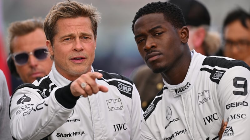 Brad Pitt and co-star Damson Idris at Silverstone on Sunday
