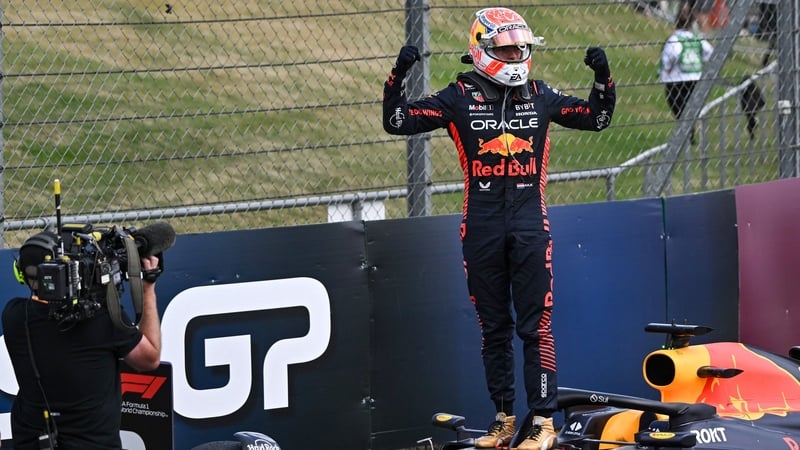 Verstappen celebrates atop his Red Bull which has proved the class of the field this season