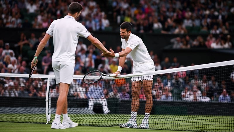 Hubert Hurkacz and Novak Djokovic will return to Centre Court to finish their match on Monday