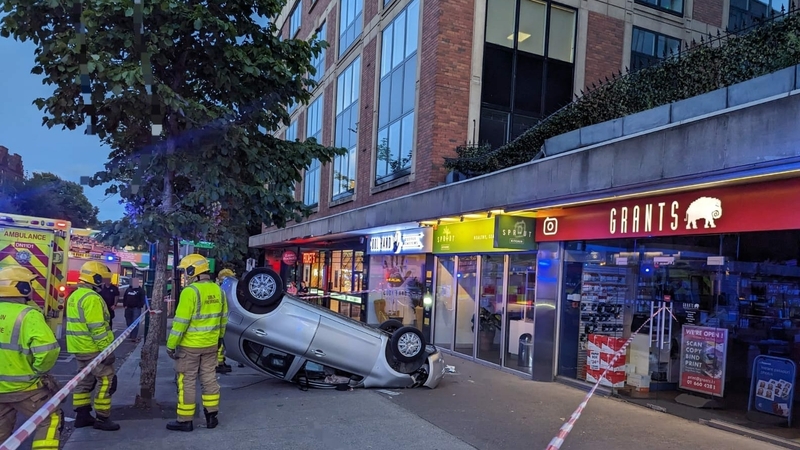 No injuries were reported after the car fell to the street (pic:Dublin Fire Brigade)