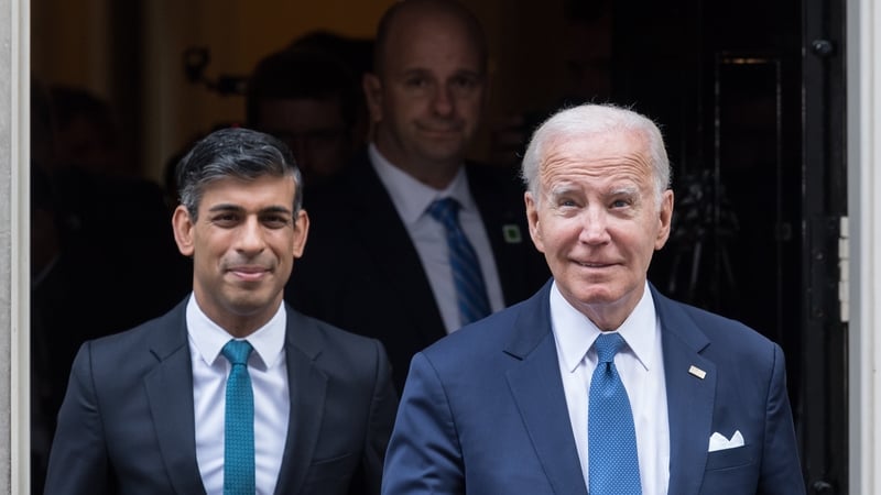 US President Joe Biden leaving Downing Street following a meeting with Prime Minister Rishi Sunak
