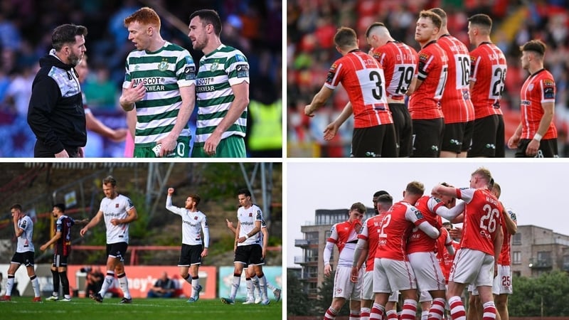 Top, L-R: Shamrock Rovers, Derry City, St Patrick's Athletic and Dundalk are all in European action this week