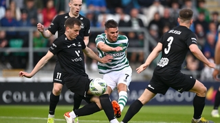Dylan Watts of Shamrock Rovers has a shot on goal